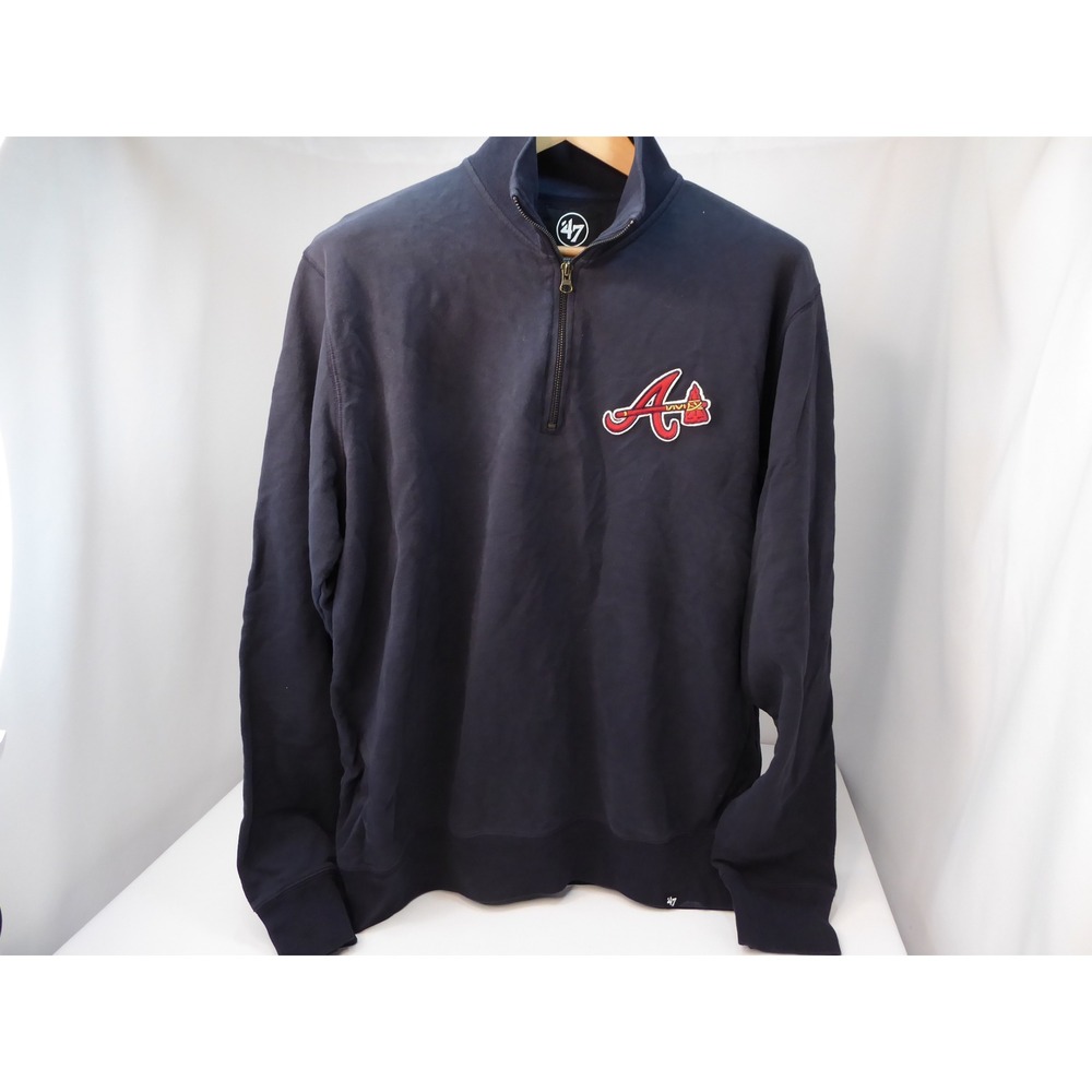 47 Brand Atlanta Braves Navy Blue Quarter Zip Pullover Sweatshirt Men's XL